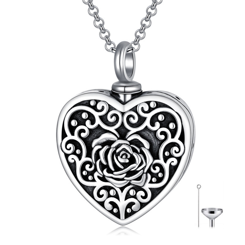 Collier en argent sterling en forme de rose et de coeur avec mot gravé-7