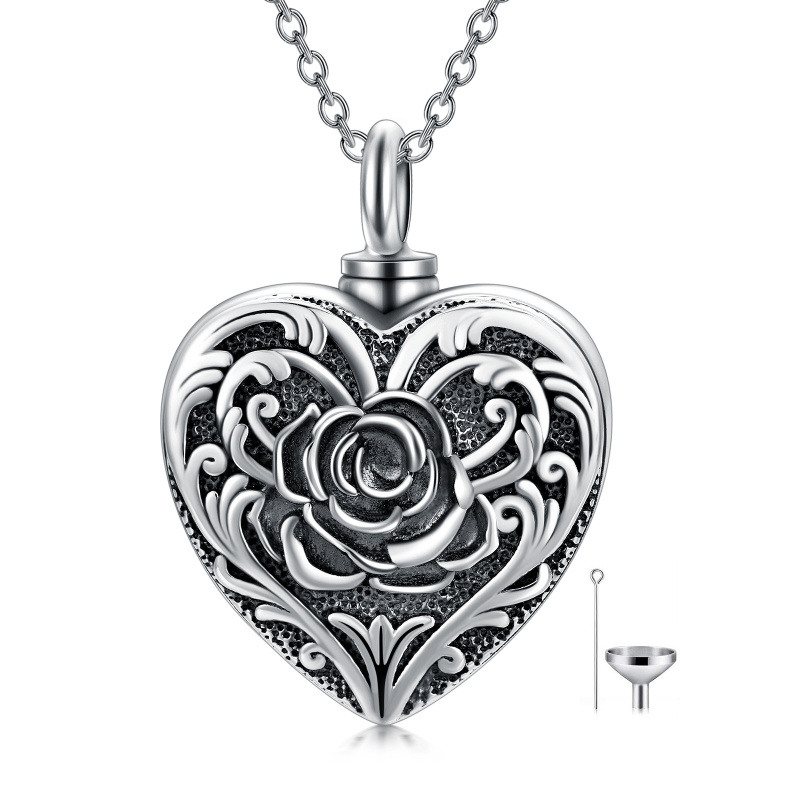Collier urne funéraire en argent sterling avec inscription en rose gravée-16
