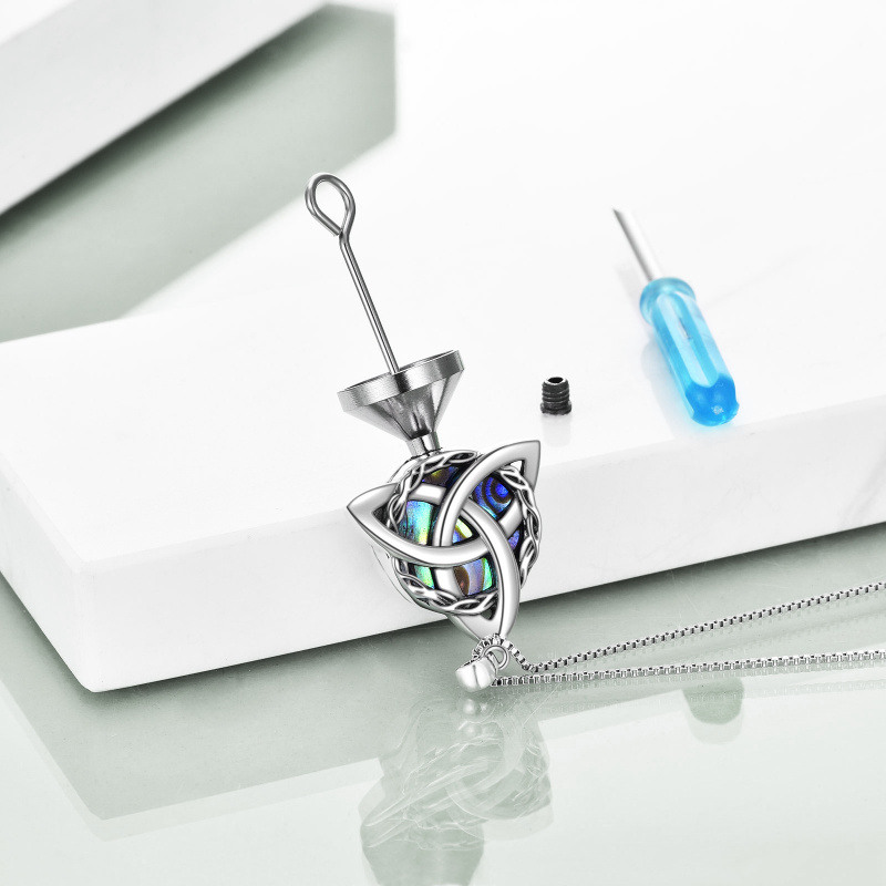 Collier rond en argent sterling avec nœud celtique et coquillages et coquillages pour cendres avec mot gravé-5