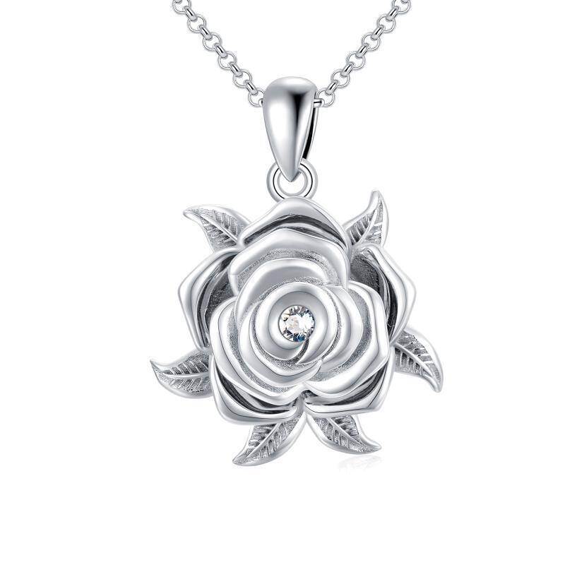 Collier Urne Ronde en Argent Sterling avec Rose en Cristal pour Cendres-11