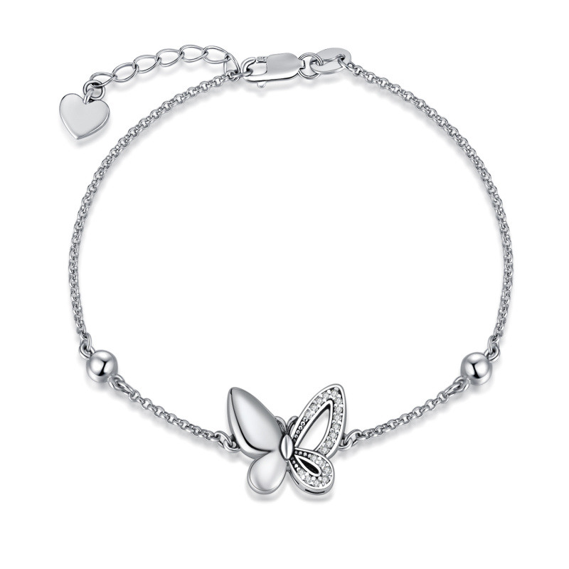 Pulsera urna para cenizas de plata de ley con circonita cúbica redonda y mariposa-9