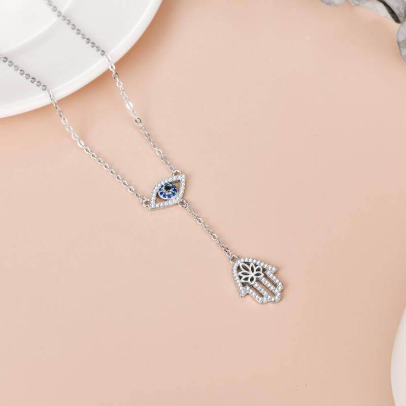 Collar en forma de Y no ajustable de plata de ley con circonita cúbica redonda, ojo de mal-4