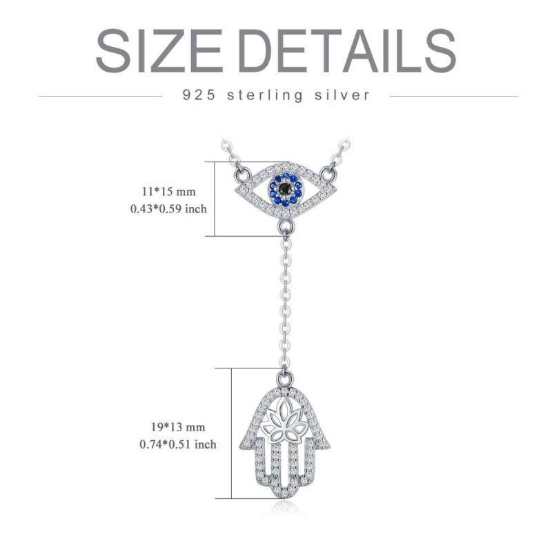 Collar en forma de Y no ajustable de plata de ley con circonita cúbica redonda, ojo de mal-5