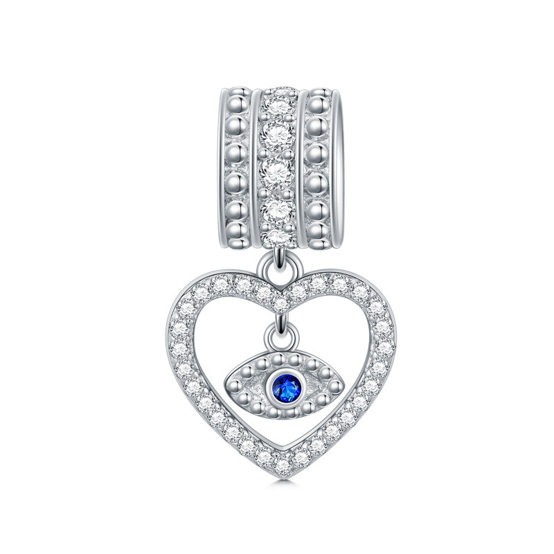 Srebrny okrągły wisiorek z cyrkoniami Evil Eye & Heart Charms-1