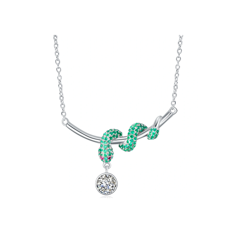 Collar con colgante de serpiente de circonita cúbica redonda de plata de ley-5