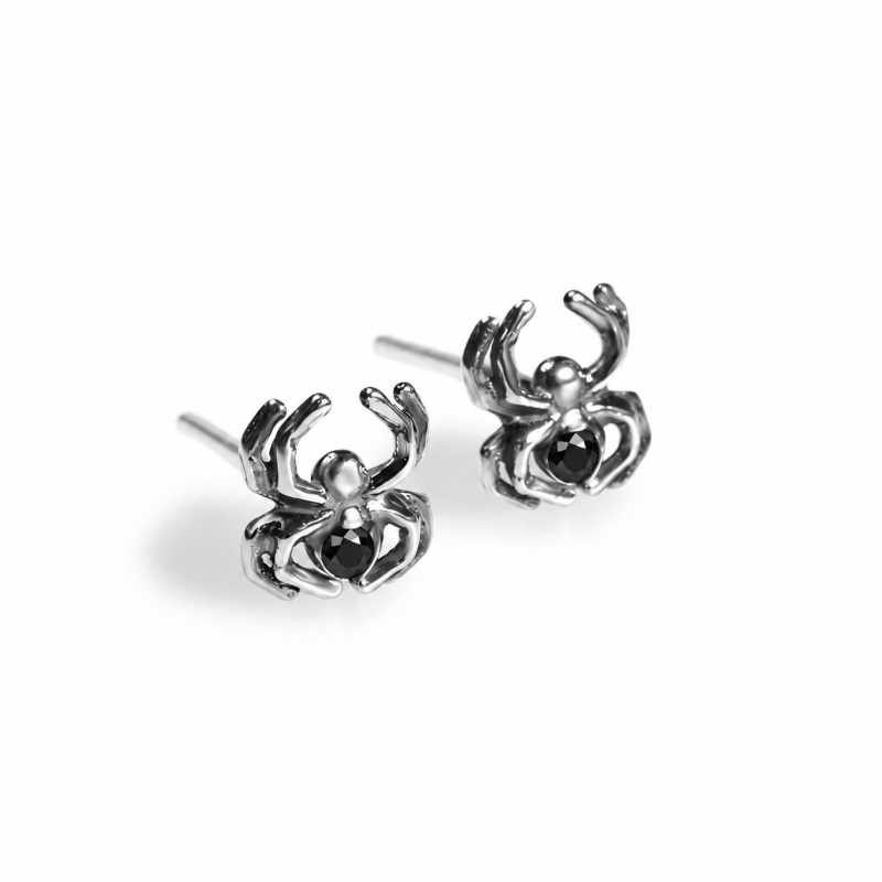 Pendientes de plata de ley con forma de araña y cristales redondos.-2
