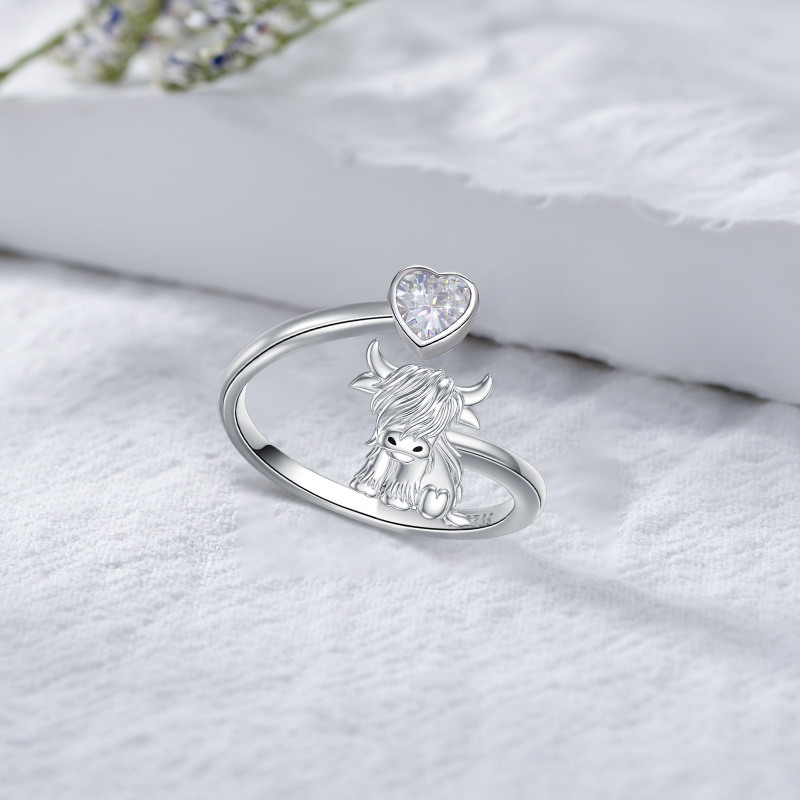 Bague ouverte en argent sterling avec zirconia cubique taillé rond-4