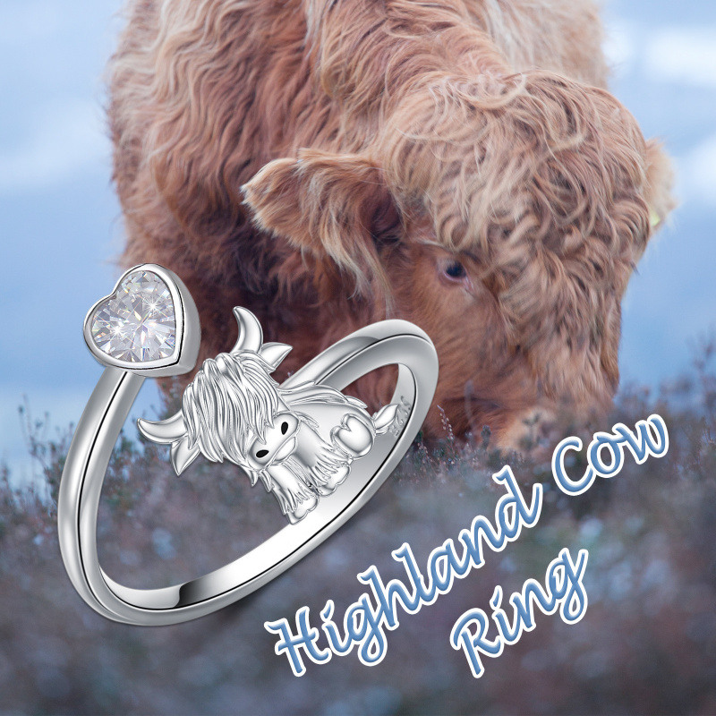 Bague ouverte en argent sterling avec zirconia cubique taillé rond-7