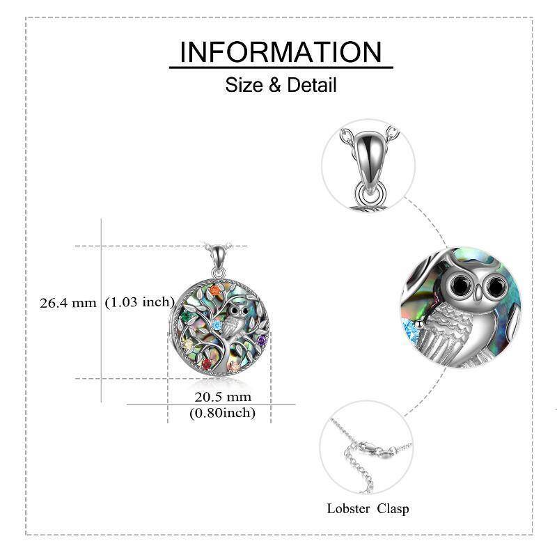 Sterling Silber Rundschliff Zirkonia Eule Baum des Lebens Personalisierte Foto Medaillon Halskette mit eingraviertem Wort-4