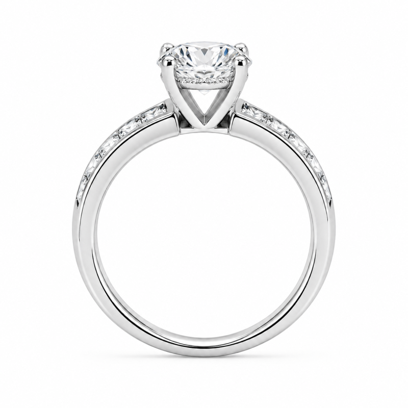 Bague de fiançailles en argent sterling avec diamant rond de laboratoire serti en canal et pierres latérales-3