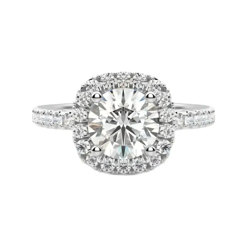 Bague de fiançailles en argent sterling avec halo en moissanite taille ronde-10