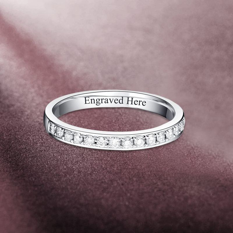 10K White Gold Round Cut Engravable & Couple Engagement Ring-4