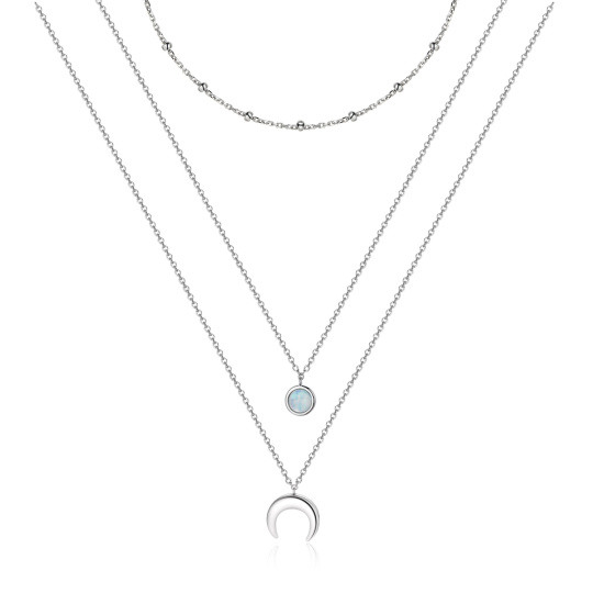 Sterling Silver Round Moonstone Moon Layered Necklace