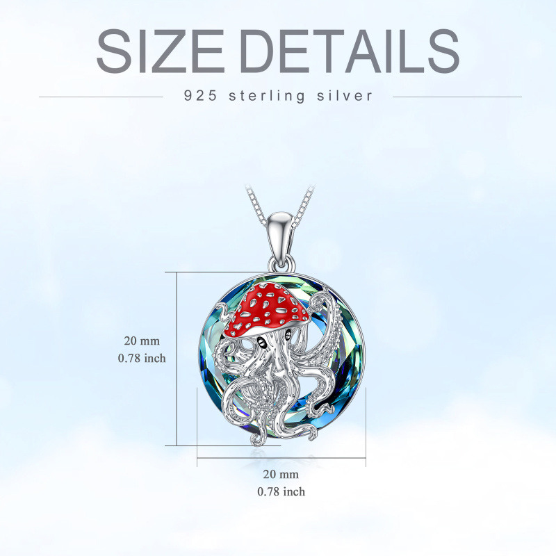 Collar de plata de ley con colgante redondo de pulpo y seta de cristal-5