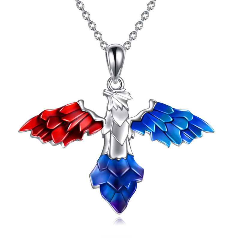 Collar con colgante de cristal de fénix redondo de plata de ley-4