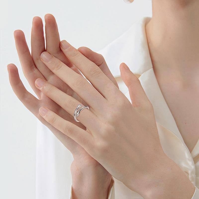 Sterling Silver Round Shaped Cubic Zirconia Hug Open Ring with Engraved Word-2