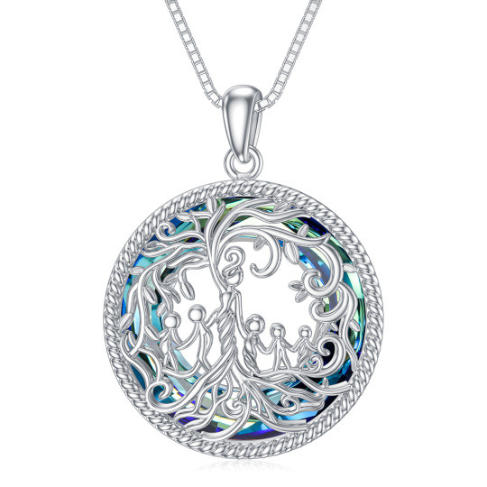 Collar de plata de ley con colgante redondo de cristal del árbol de la vida