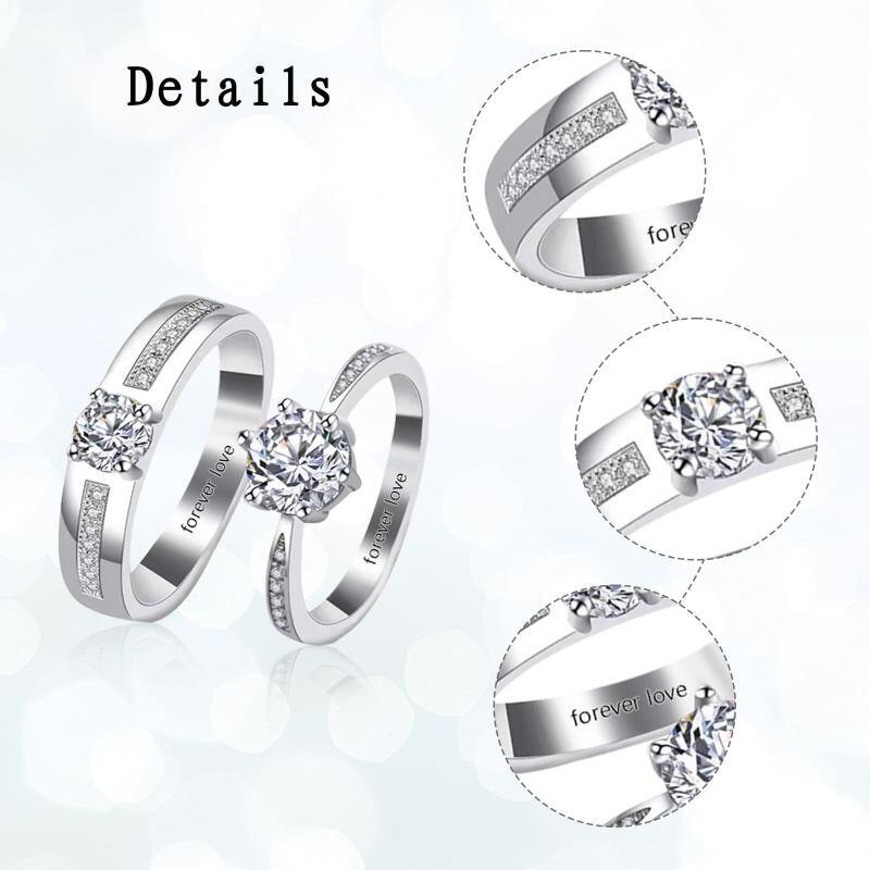 Bagues de couple en argent sterling avec zircon rond-6