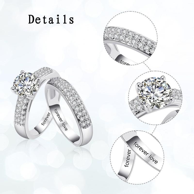 Bagues de couple rondes en argent sterling avec zircon pour femmes, meilleurs amis-6