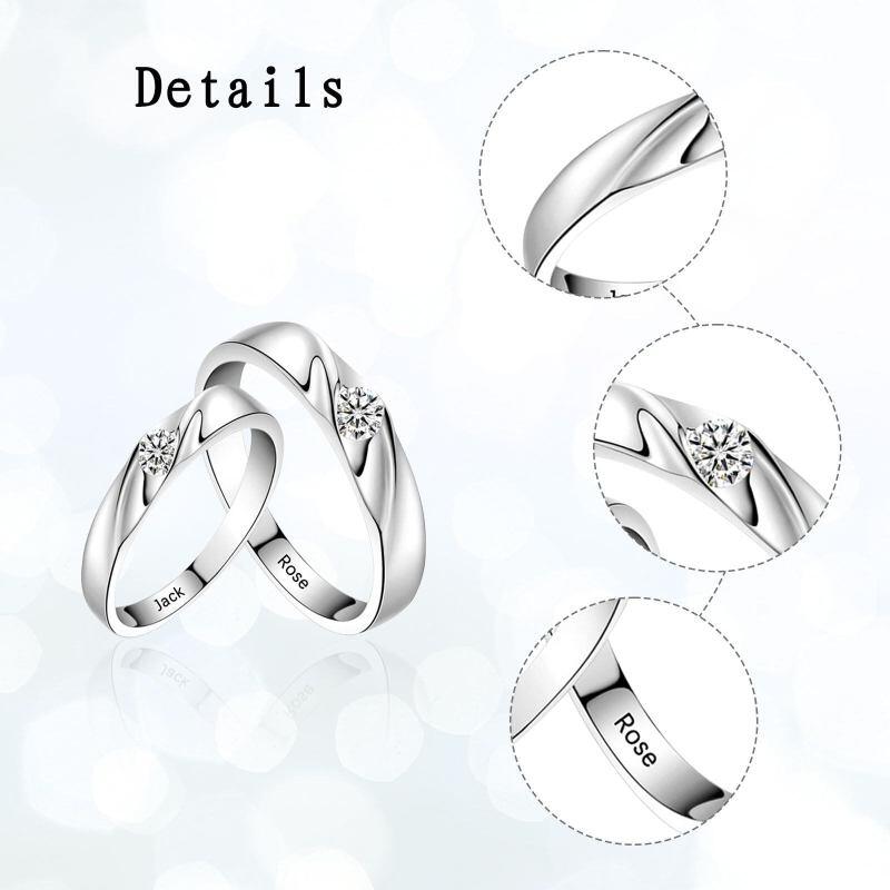 Bagues de couple et gravure personnalisée en argent sterling avec zircon rond pour femme-4