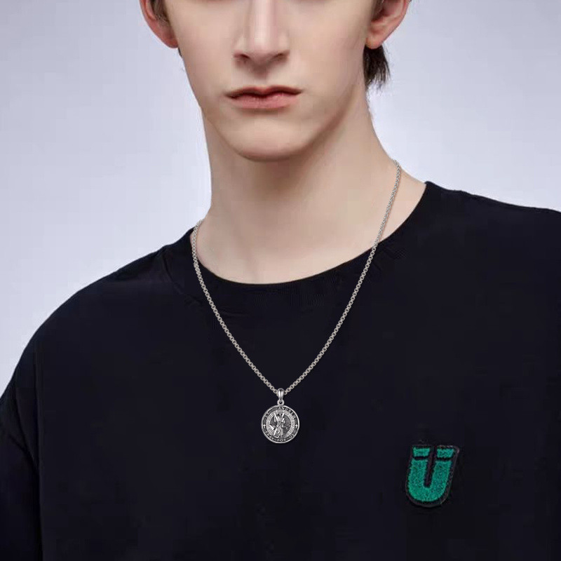 Collar de plata de ley con colgante de San Andrés para hombre-2