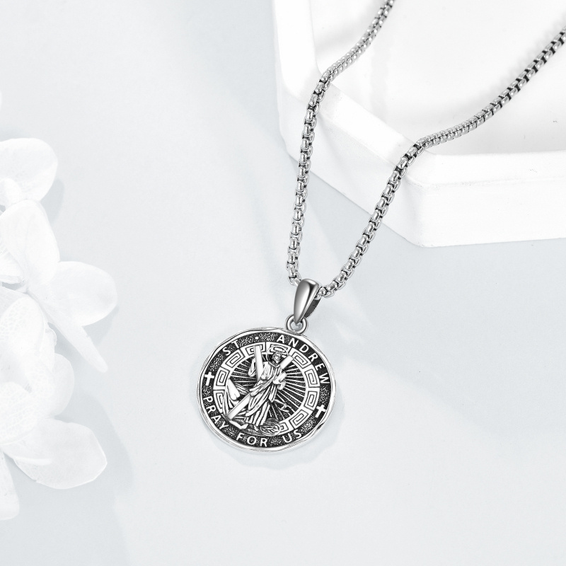 Collar de plata de ley con colgante de San Andrés para hombre-3