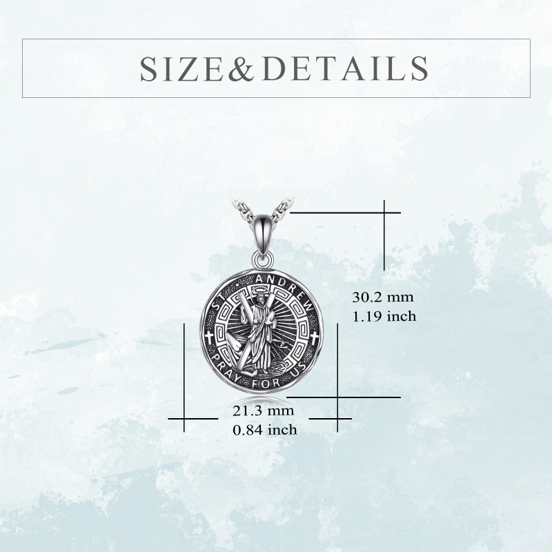 Collar de plata de ley con colgante de San Andrés para hombre-5