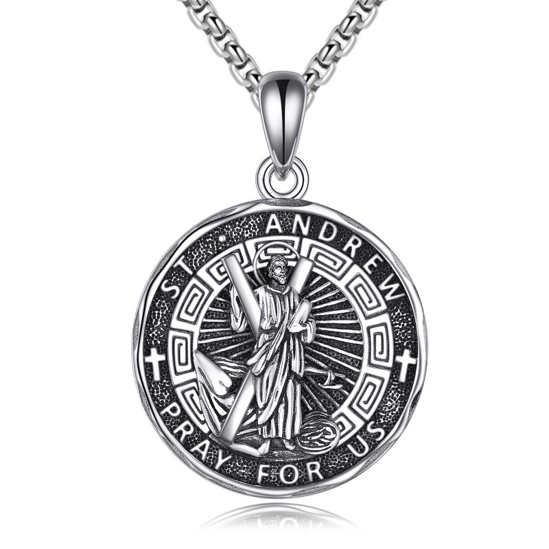 Collar de plata de ley con colgante de San Andrés para hombre-1