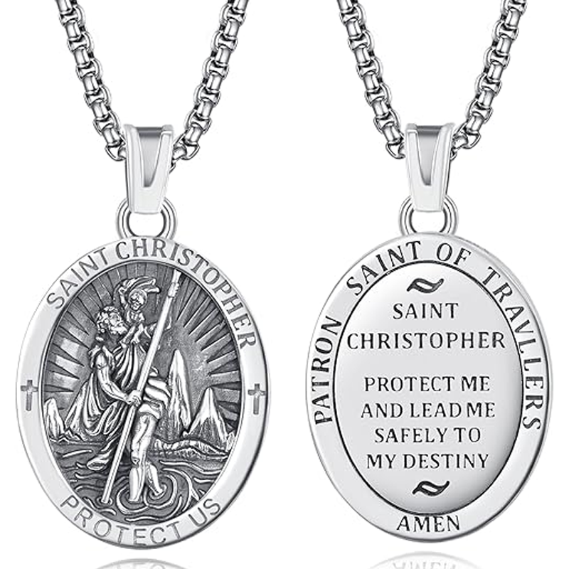 Sterling Silver Saint Christopher Pendant Necklace for Men-7