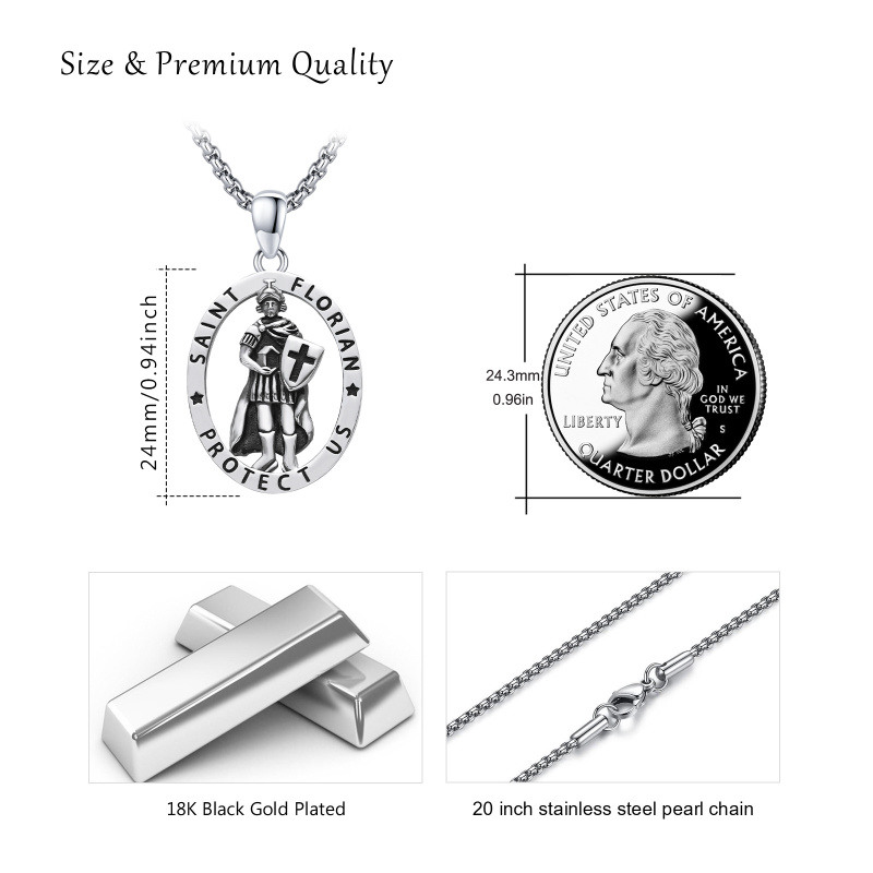 Collier pendentif Saint Florian en argent sterling avec mot gravé pour homme-5