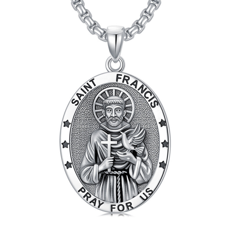 Sterling Silver Saint Francis Pendant Necklace for Men-11