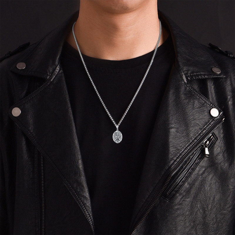 Sterling Silver Saint Francis Pendant Necklace for Men-3