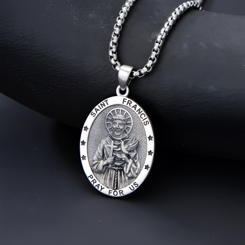 Sterling Silver Saint Francis Pendant Necklace for Men-4