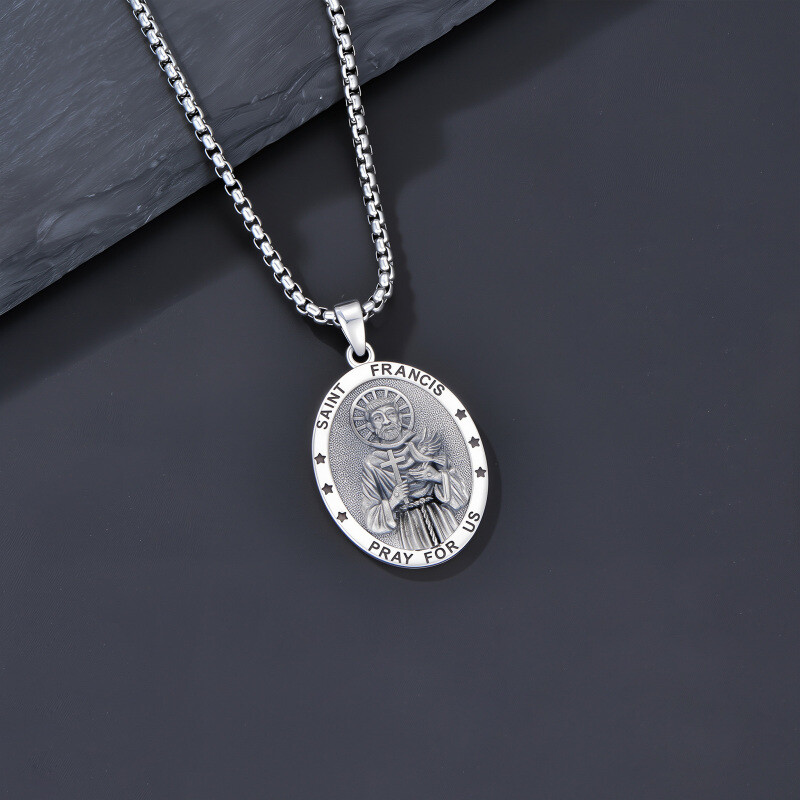 Sterling Silver Saint Francis Pendant Necklace for Men-5