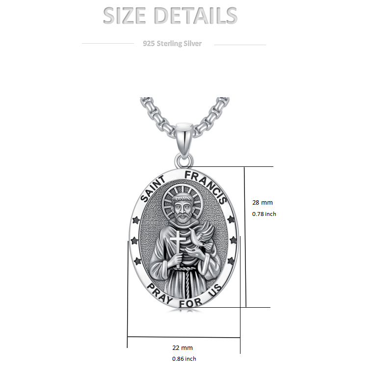 Sterling Silver Saint Francis Pendant Necklace for Men-6