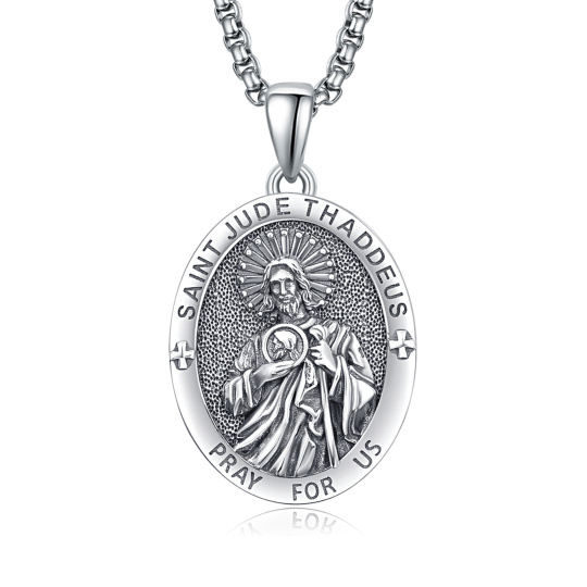 Sterling Zilveren Sint-Jude Hanger Ketting met Gegraveerd Woord