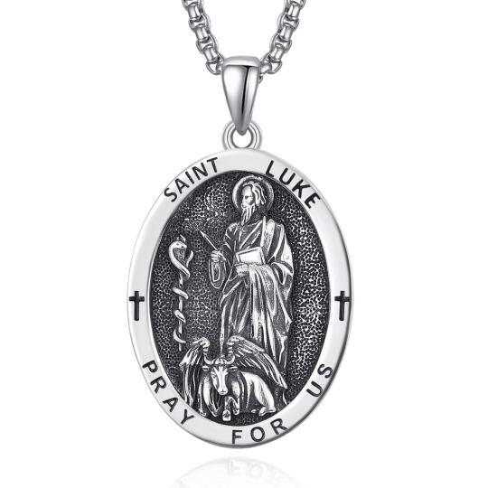 Sterling zilveren Saint Luke bid voor ons ovale hanger ketting voor mannen