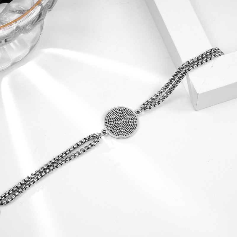 Pulsera con colgante de moneda de San Miguel de plata de ley con palabra grabada para hombre-4