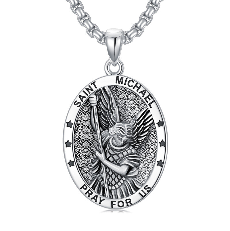 Sterling Silver Saint Michael Pendant Necklace for Men-1