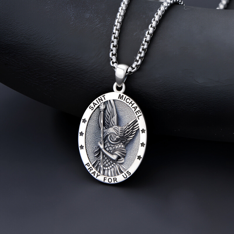 Sterling Silver Saint Michael Pendant Necklace for Men-4