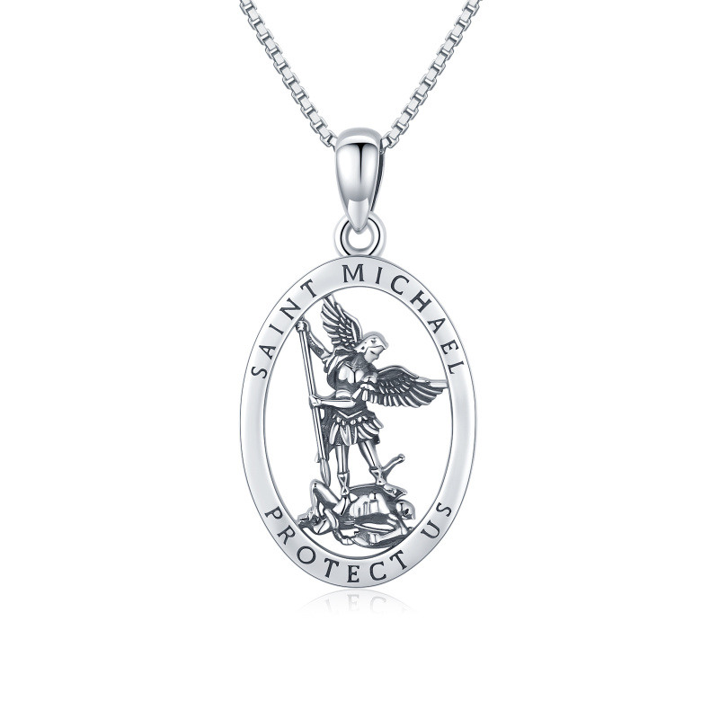 Sterling Silber Sankt Michael Anhänger Halskette mit Box Kette-18