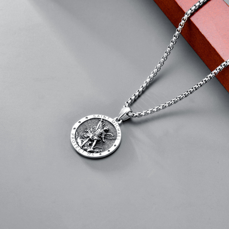 Sterling Silver Saint Michael Pendant Necklace With Engraved Word For Men-4