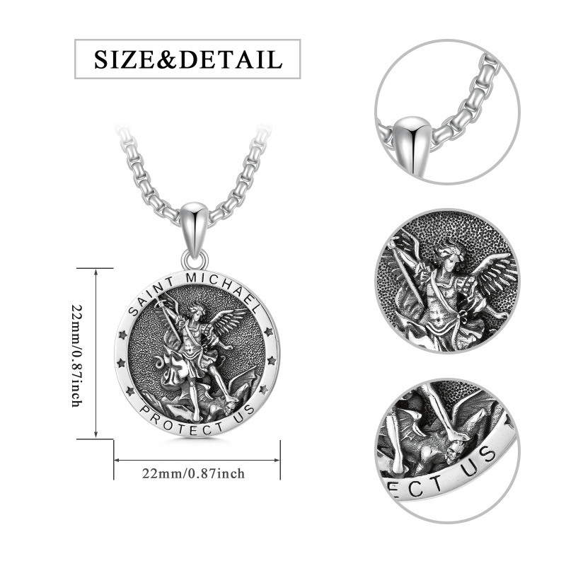 Sterling Silver Saint Michael Pendant Necklace With Engraved Word For Men-5