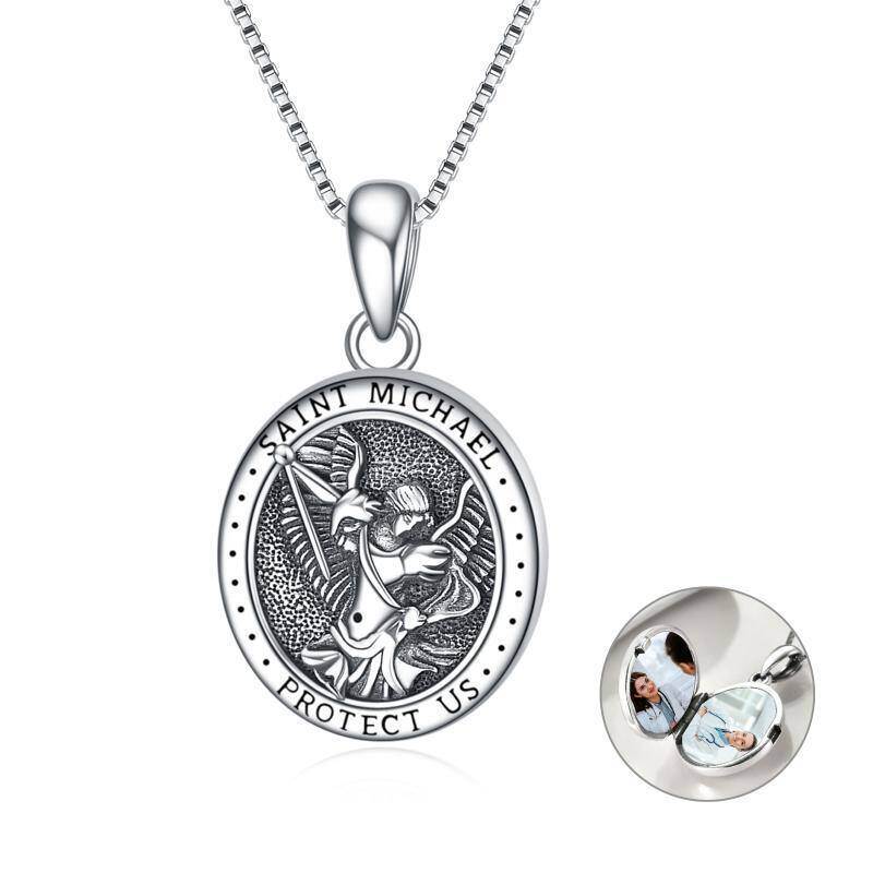Sterling Silver Saint Michael Personalized Photo Locket Necklace-14