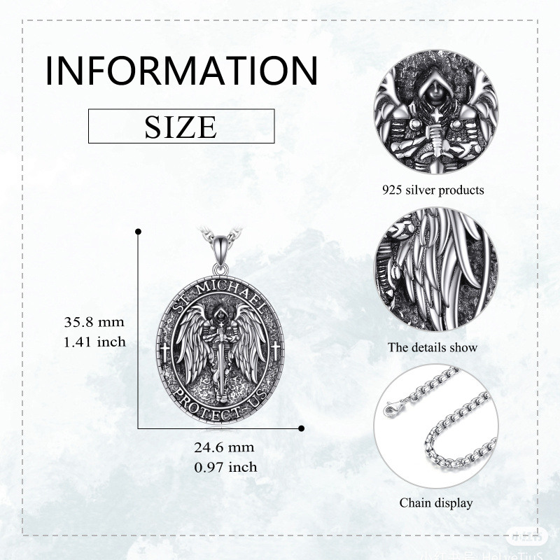 Collier en argent sterling à pendentifs religieux Saint Michel avec mot gravé pour hommes-5