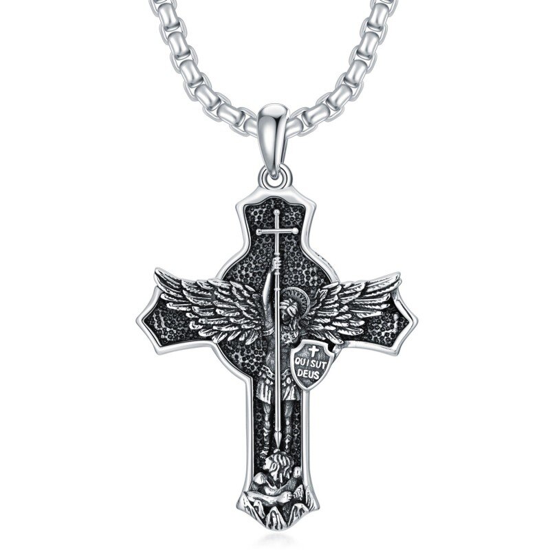 Sterling Silber Sankt Michael & Schild Anhänger Halskette für Männer-12