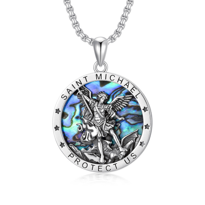 Collar de plata de ley con colgante de San Miguel y estrella con palabra grabada-3