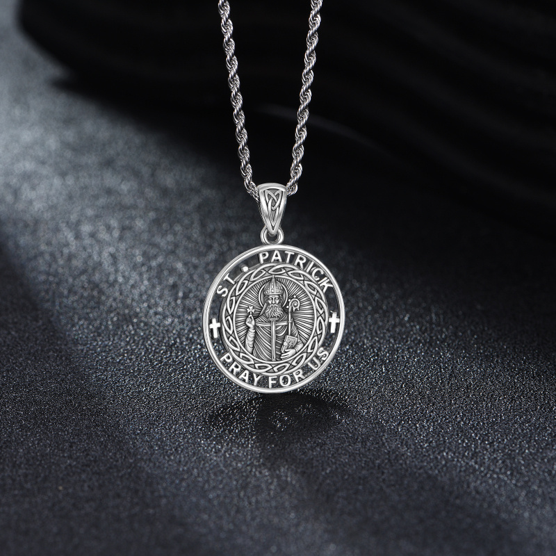 Sterling Silver Saint Patrick Pendant Necklace for Men-3