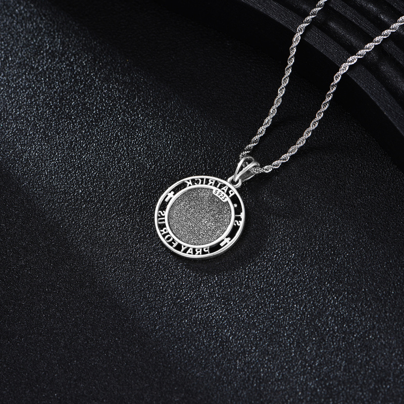 Sterling Silver Saint Patrick Pendant Necklace for Men-4