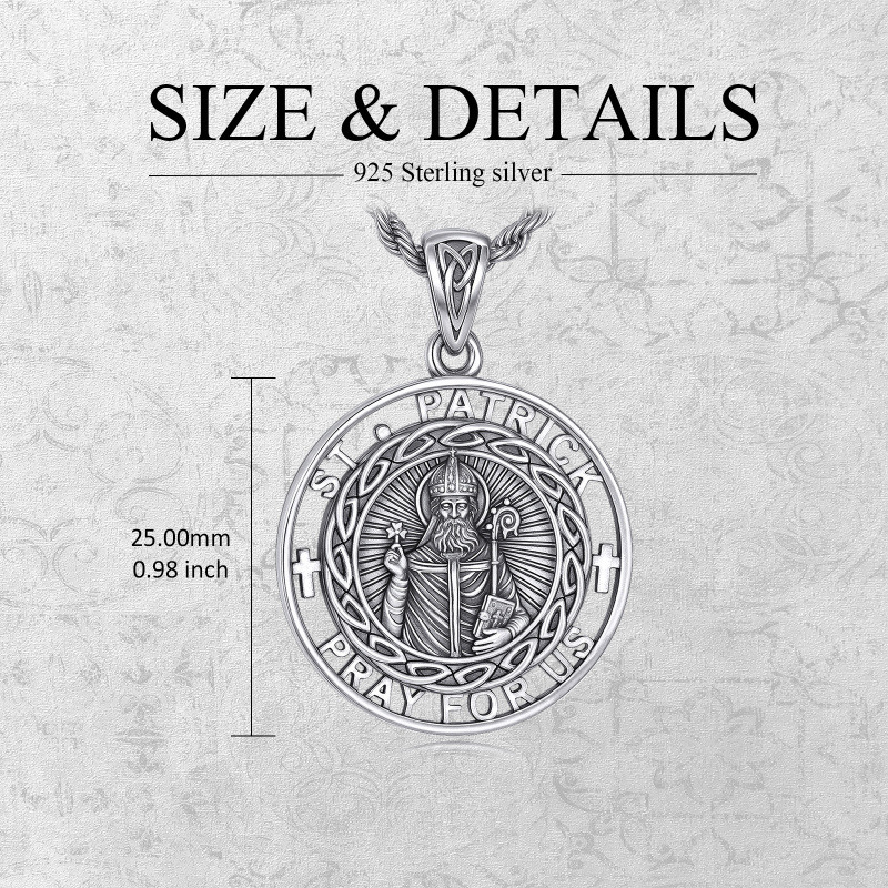 Sterling Silver Saint Patrick Pendant Necklace for Men-5
